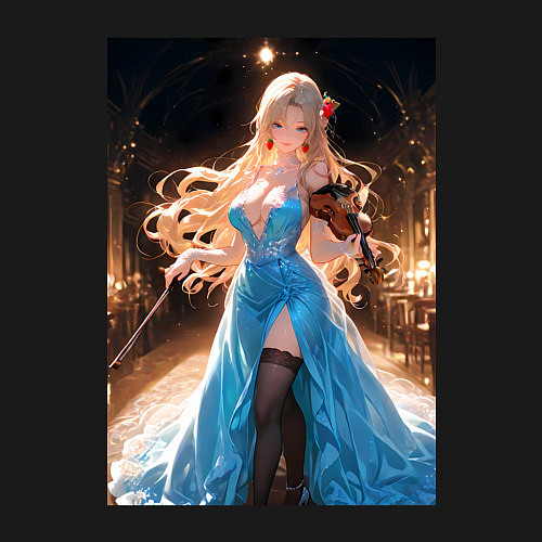 Мужской свитшот Девушка в вечернем платье играет на скрипке / Черный – фото 3