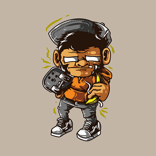 Мужской свитшот Обезьянка скейтер / Миндальный – фото 3