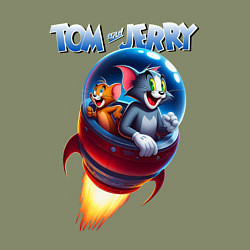 Свитшот хлопковый мужской Том и Джерри - космическое приключение, цвет: авокадо — фото 2