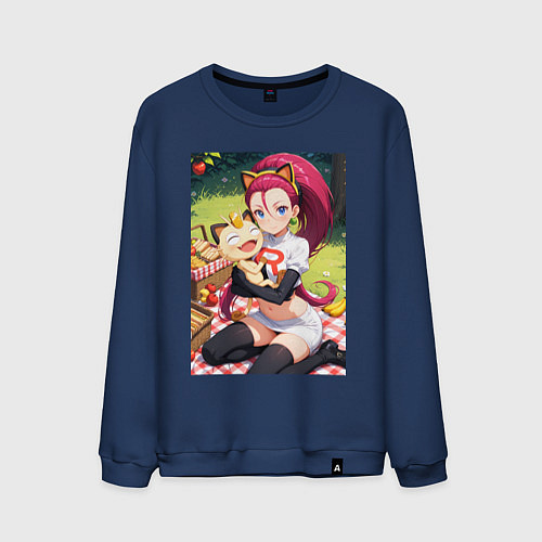 Мужской свитшот Джесси и Мяут на пикнике / Тёмно-синий – фото 1