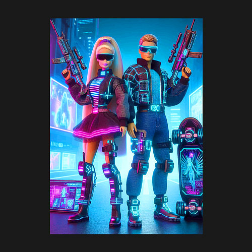 Мужской свитшот Ken and Barbie - cyberpunk ai art / Черный – фото 3