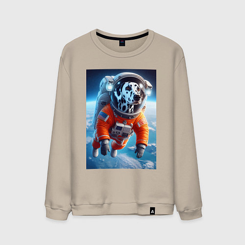 Мужской свитшот Далматинец бравый космонавт - нейроарт фантазия / Миндальный – фото 1
