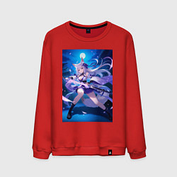Свитшот хлопковый мужской Лисица с катаной на фоне Луны, цвет: красный