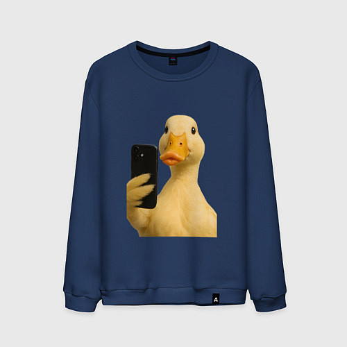 Мужской свитшот Утка делает селфи / Тёмно-синий – фото 1
