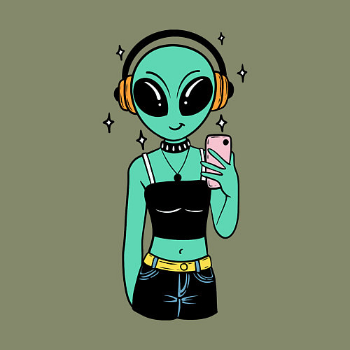 Мужской свитшот Девочка инопланетянин с телефоном / Авокадо – фото 3