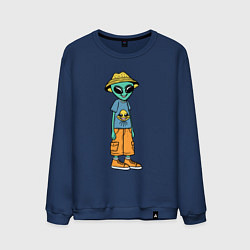 Свитшот хлопковый мужской Инопланетянин в шляпе, цвет: тёмно-синий