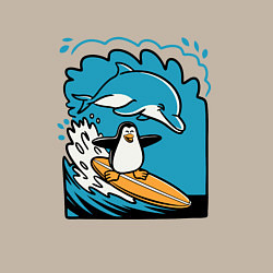 Свитшот хлопковый мужской Пингвин покорил волну, цвет: миндальный — фото 2