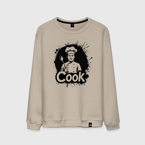 Мужской свитшот Шеф-повар с ложкой черной краской / Миндальный – фото 1