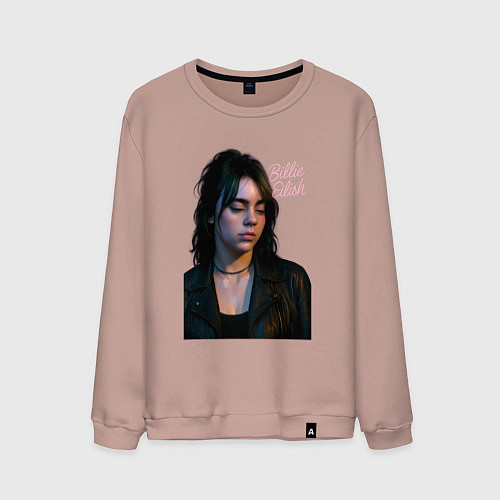 Мужской свитшот Билли Айлиш смотрит вниз / Пыльно-розовый – фото 1