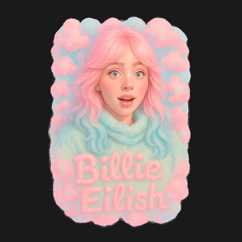 Мужской свитшот Билли Айлиш в розовыми волосами / Черный – фото 3