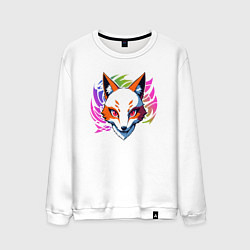 Свитшот хлопковый мужской Лисица киберпанк, цвет: белый