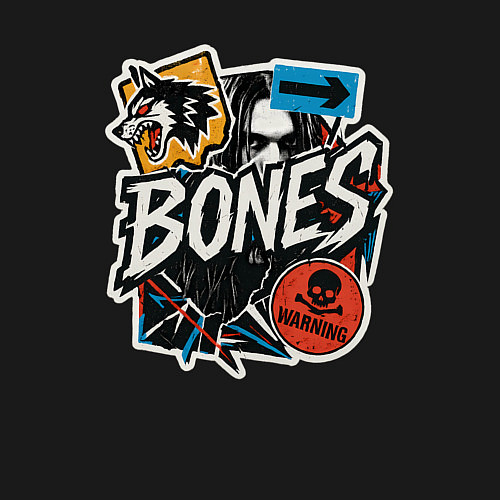 Мужской свитшот Bones в стиле наклеек / Черный – фото 3
