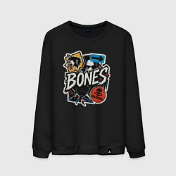 Свитшот хлопковый мужской Bones в стиле наклеек, цвет: черный