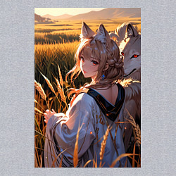 Свитшот хлопковый мужской Девушка-волчица посреди поля пшеницы, цвет: меланж — фото 2