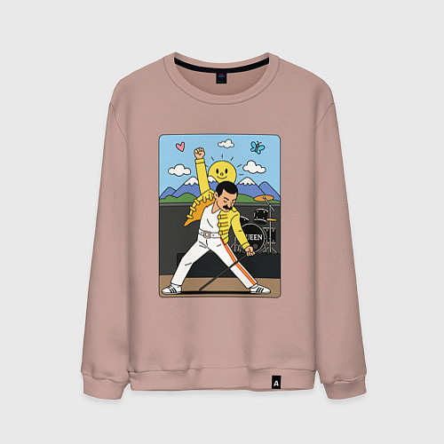 Мужской свитшот Фредди Меркьюри мультяшный стиль / Пыльно-розовый – фото 1