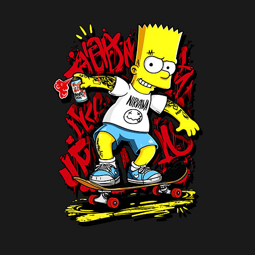 Мужской свитшот Барт в футболке нирвана / Черный – фото 3