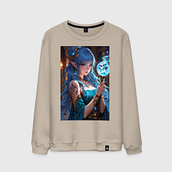 Мужской свитшот Прекрасная эльийка-маг с посохом