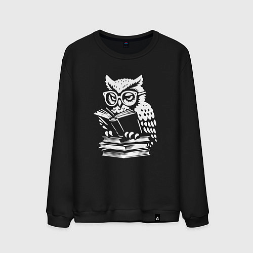 Мужской свитшот Сова читает книжку / Черный – фото 1