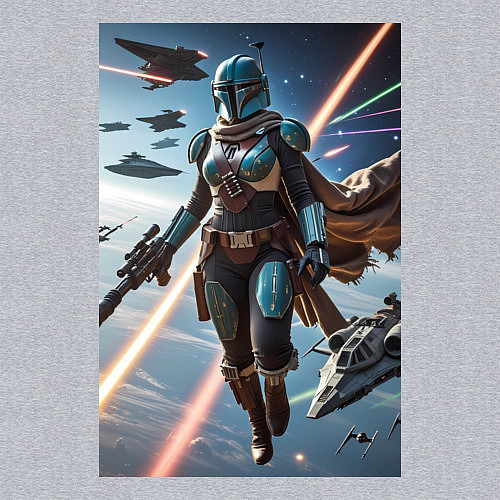 Мужской свитшот Девушка-мандалорец в космосе / Меланж – фото 3