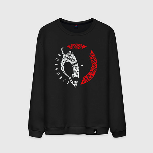 Мужской свитшот Медведь берсерк с рунами - символ викингов / Черный – фото 1