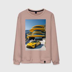Свитшот хлопковый мужской Желтый суперкар у дома, цвет: пыльно-розовый