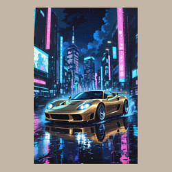 Свитшот хлопковый мужской Суперкар едет среди небоскребов, цвет: миндальный — фото 2