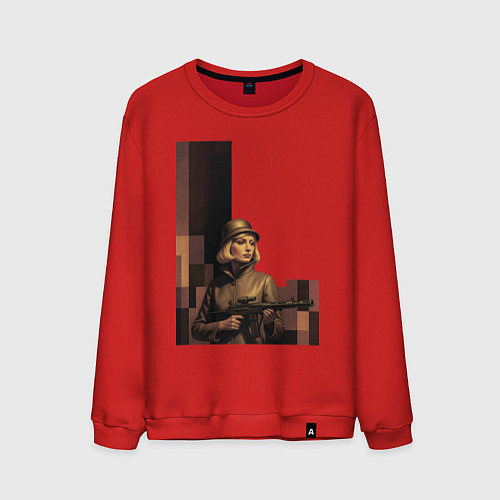 Мужской свитшот Женщина с автоматом ретрофутуризм поп-арт 1970-е / Красный – фото 1