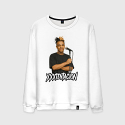 Свитшот хлопковый мужской XXXTentacion довольный у микрофона, цвет: белый