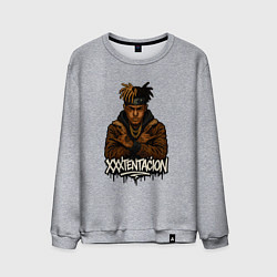 Свитшот хлопковый мужской XXXTentacion скрещенные руки, цвет: меланж