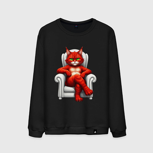 Мужской свитшот Красный кот сидит в белом кресле / Черный – фото 1