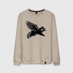 Свитшот хлопковый мужской Летящий енот с крыльями, цвет: миндальный