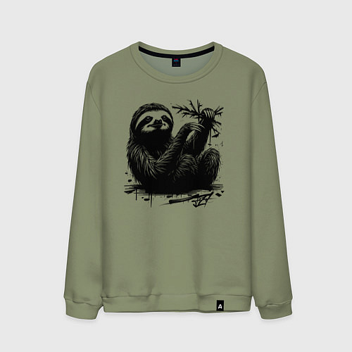 Мужской свитшот Ленивец с веткой / Авокадо – фото 1