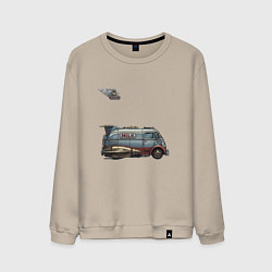 Свитшот хлопковый мужской Ретрофутуристический летающий грузовик Milk, цвет: миндальный