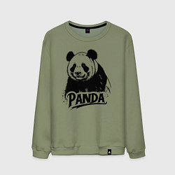 Свитшот хлопковый мужской Панда черной краской, цвет: авокадо