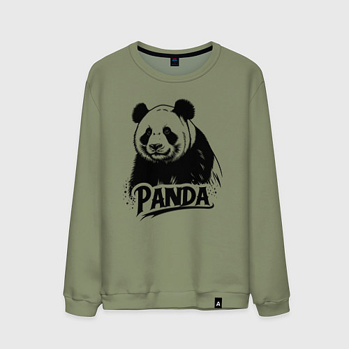 Мужской свитшот Панда черной краской / Авокадо – фото 1