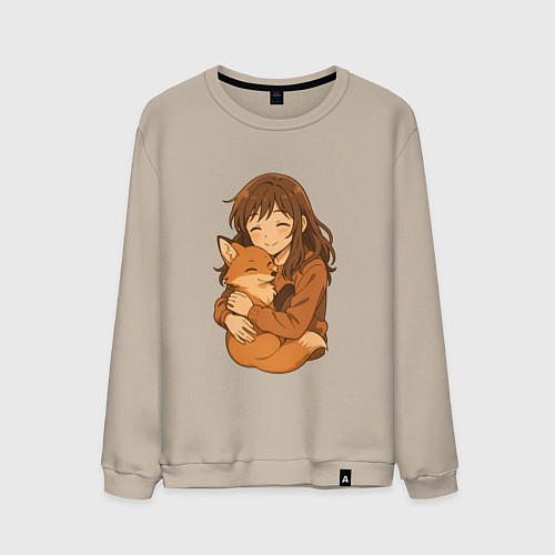 Мужской свитшот Девочка обнимает лису / Миндальный – фото 1