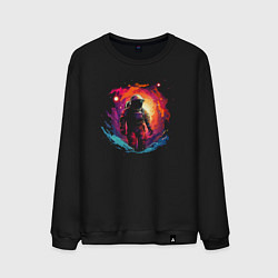 Свитшот хлопковый мужской Космическое путешествие, цвет: черный