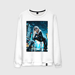 Свитшот хлопковый мужской Эпичная стойка Черной кошки, цвет: белый