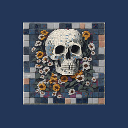 Свитшот хлопковый мужской Череп в цветах мозаика, цвет: тёмно-синий — фото 2