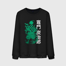Свитшот хлопковый мужской Клинок рассекающий демонов - зеленый, цвет: черный