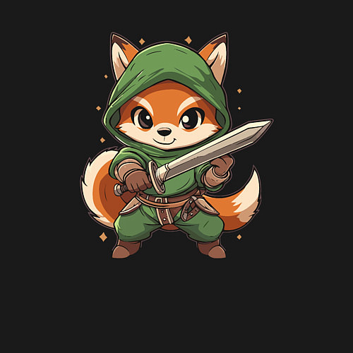 Мужской свитшот Лисёнок с мечом / Черный – фото 3