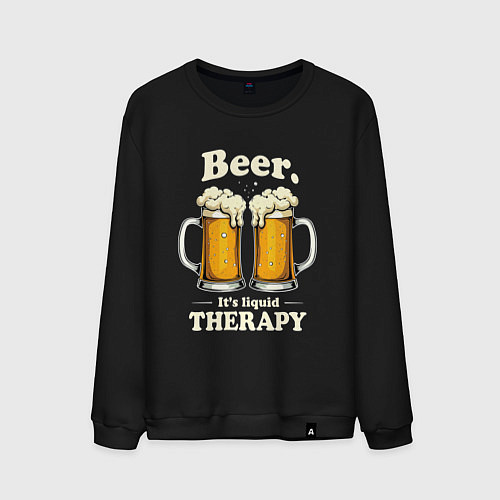 Мужской свитшот Beer its liquid therapy / Черный – фото 1