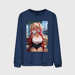 Свитшот хлопковый мужской Симпотная девушка-гяру с мороженным - аниме, цвет: тёмно-синий