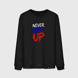 Свитшот хлопковый мужской Never give up жизненный принцип, цвет: черный