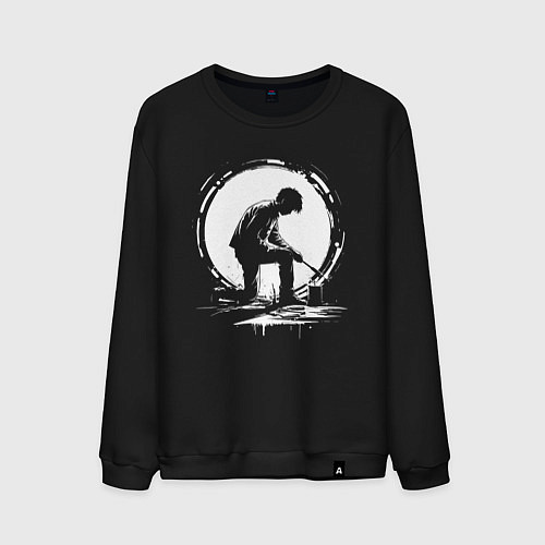 Мужской свитшот Такаси Мураками рисует белой краской / Черный – фото 1