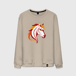Свитшот хлопковый мужской Красная огненная лошадь, символ года, цвет: миндальный