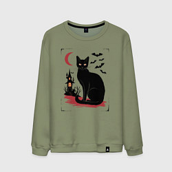 Мужской свитшот Кот и летучие мыши, Хэллоуин