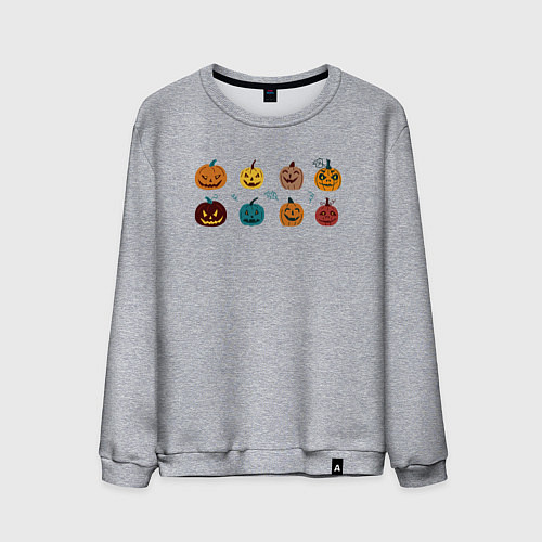 Мужской свитшот Разноцветные тыквы Джека на Хэллоуин / Меланж – фото 1