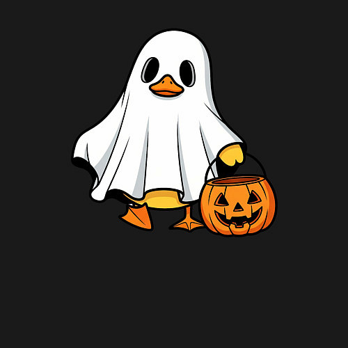 Мужской свитшот Утенок в костюме приведения - Хэллоуин / Черный – фото 3