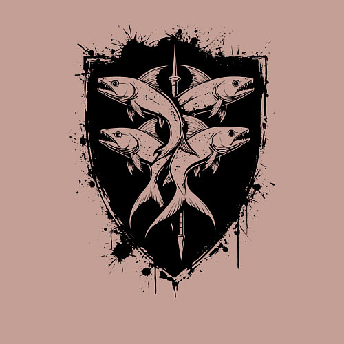 Мужской свитшот Четыре рыбы на щите / Пыльно-розовый – фото 3